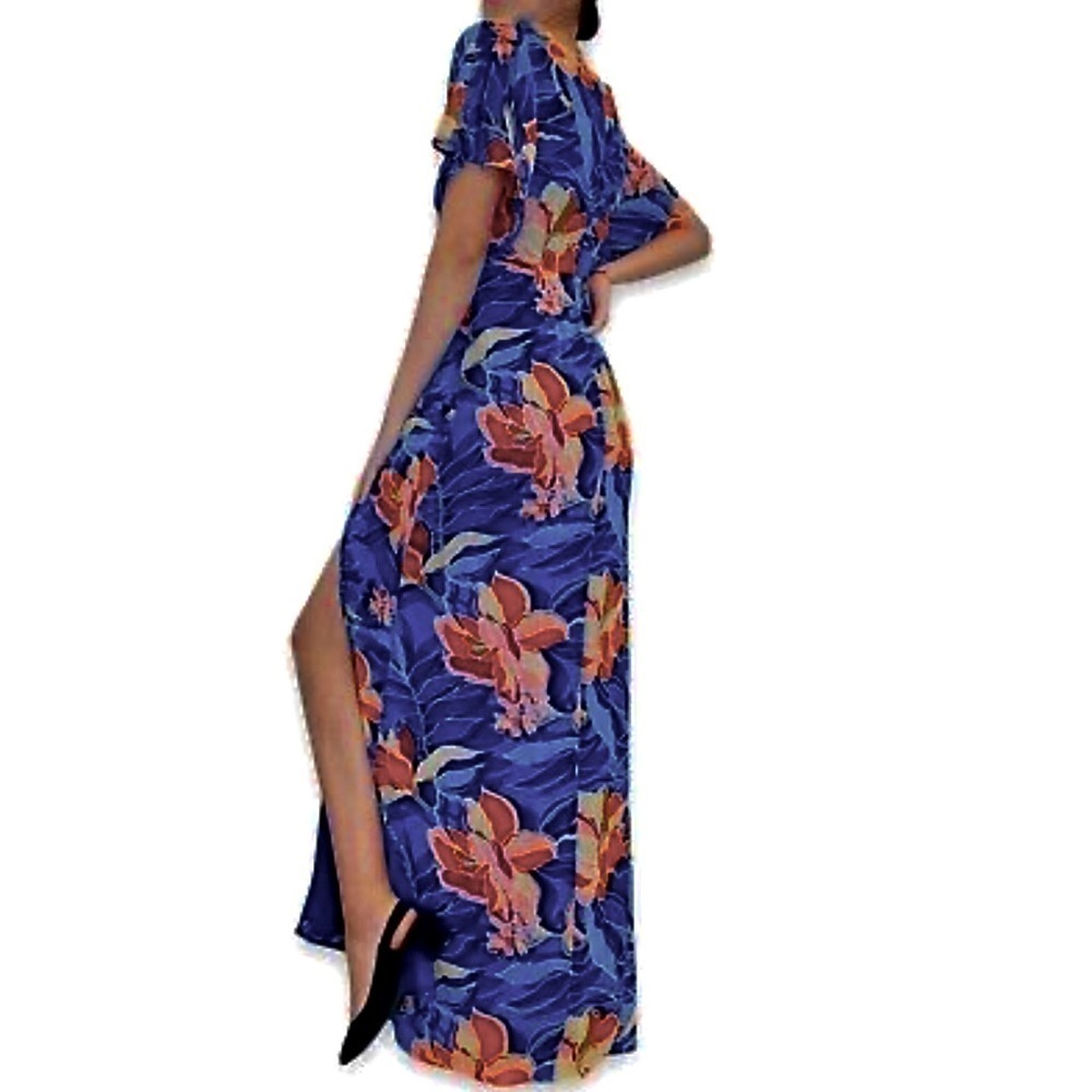 4SI3NNA Kimono Sleeve Orange Floral Blue Side Silt Aleena Maxi Dress Siz… - Picture 4 of 6